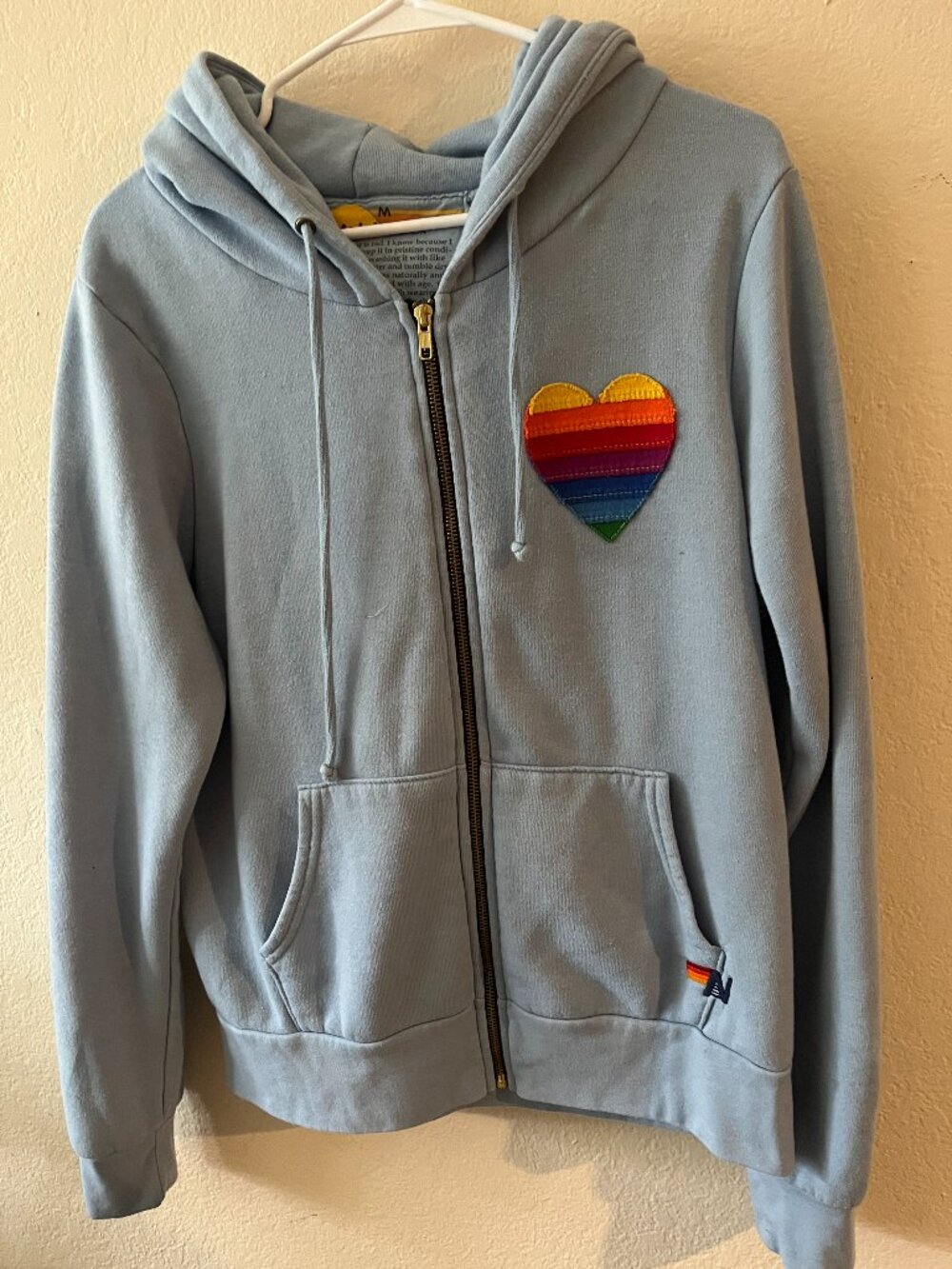 Aviator NationRAINBOW HEART STITCH ZIP HOODIE Light Blue Medium